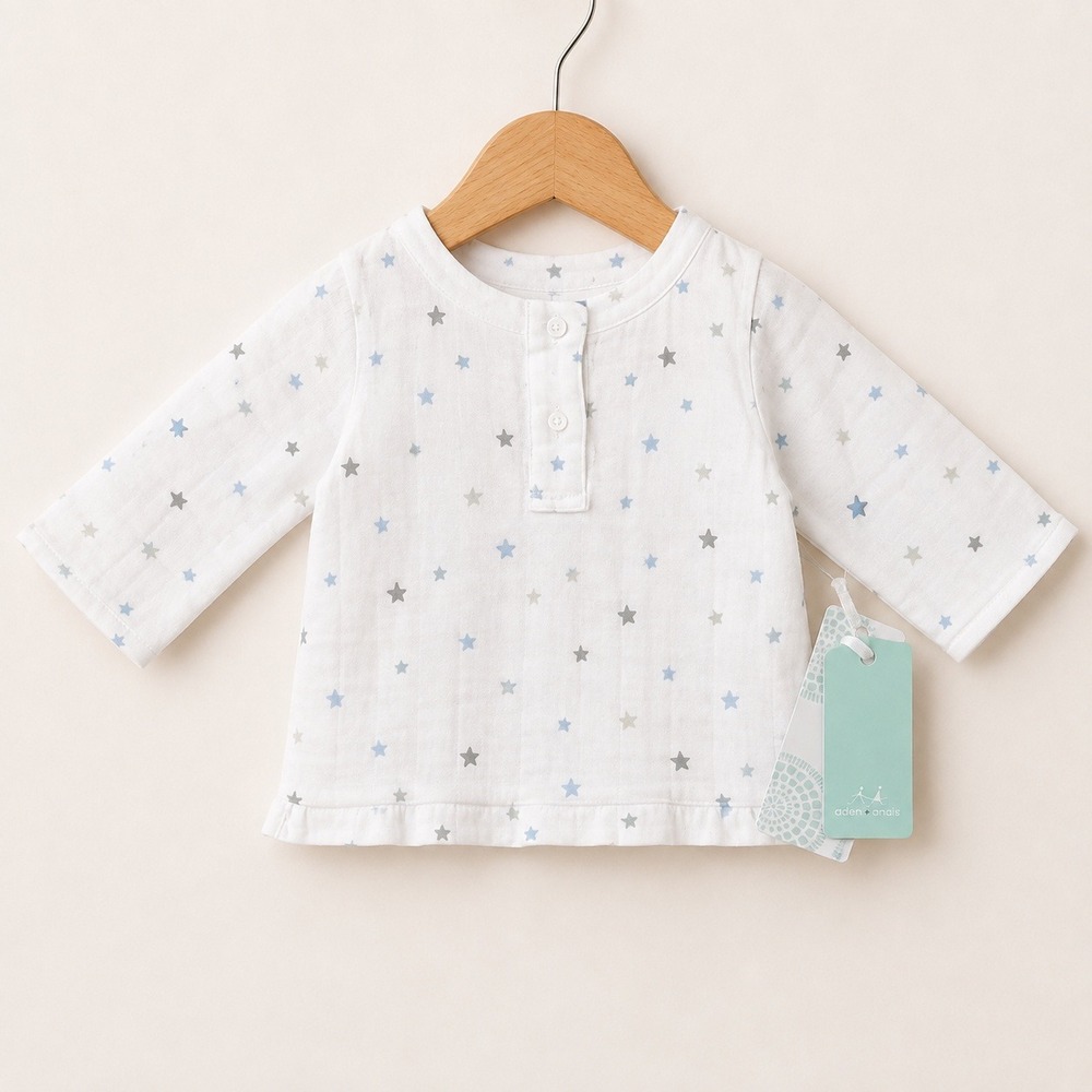 Aden + Anais Star Muslin Tunic Top Baby 0-3M Celestial Boho Minimalist Henley